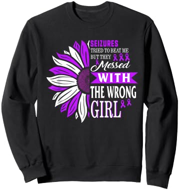 Seizures Tried To Beat Me Epilepsy Warrior Awareness Purple Sweatshirt - Sweatshirt | Black