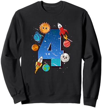 Boys 4th Birthday Party Outfit 4 Years Old Space Planets Sweatshirt - Sweatshirt | Black