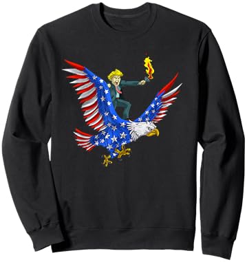 Trump On USA Eagle Cute US 4th Of July Funny American Gift Women Kids Men Sweatshirt - Sweatshirt | Black