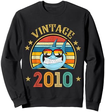 Vintage Shark Gift 16 Years Old Retro Vintage 2010 Sweatshirt - Sweatshirt | Black