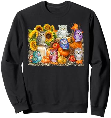 Autumn Owl Sunflower Pumpkin Halloween Costume Sweatshirt - Sweatshirt | Black