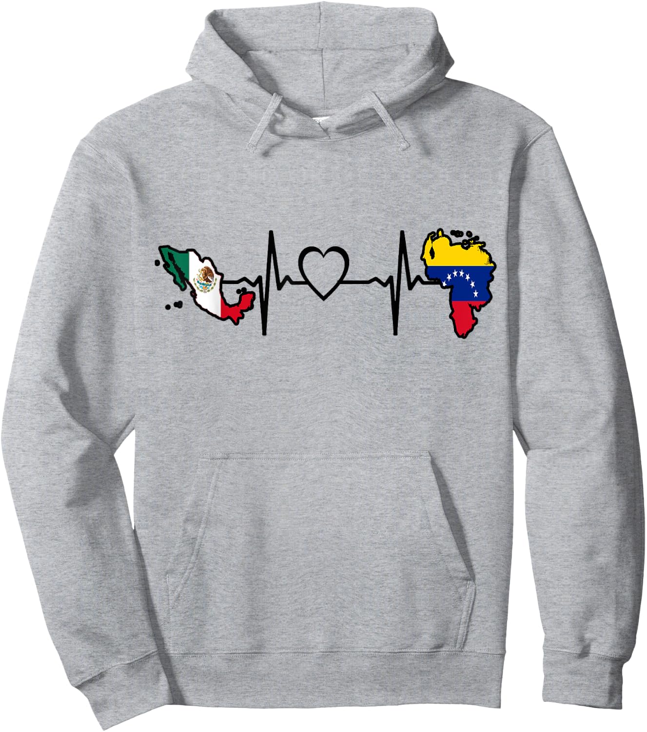 Mexico Venezuela Flag - Mexican Venezuelan HeartBeat Hoodie - Hoodie | Ash