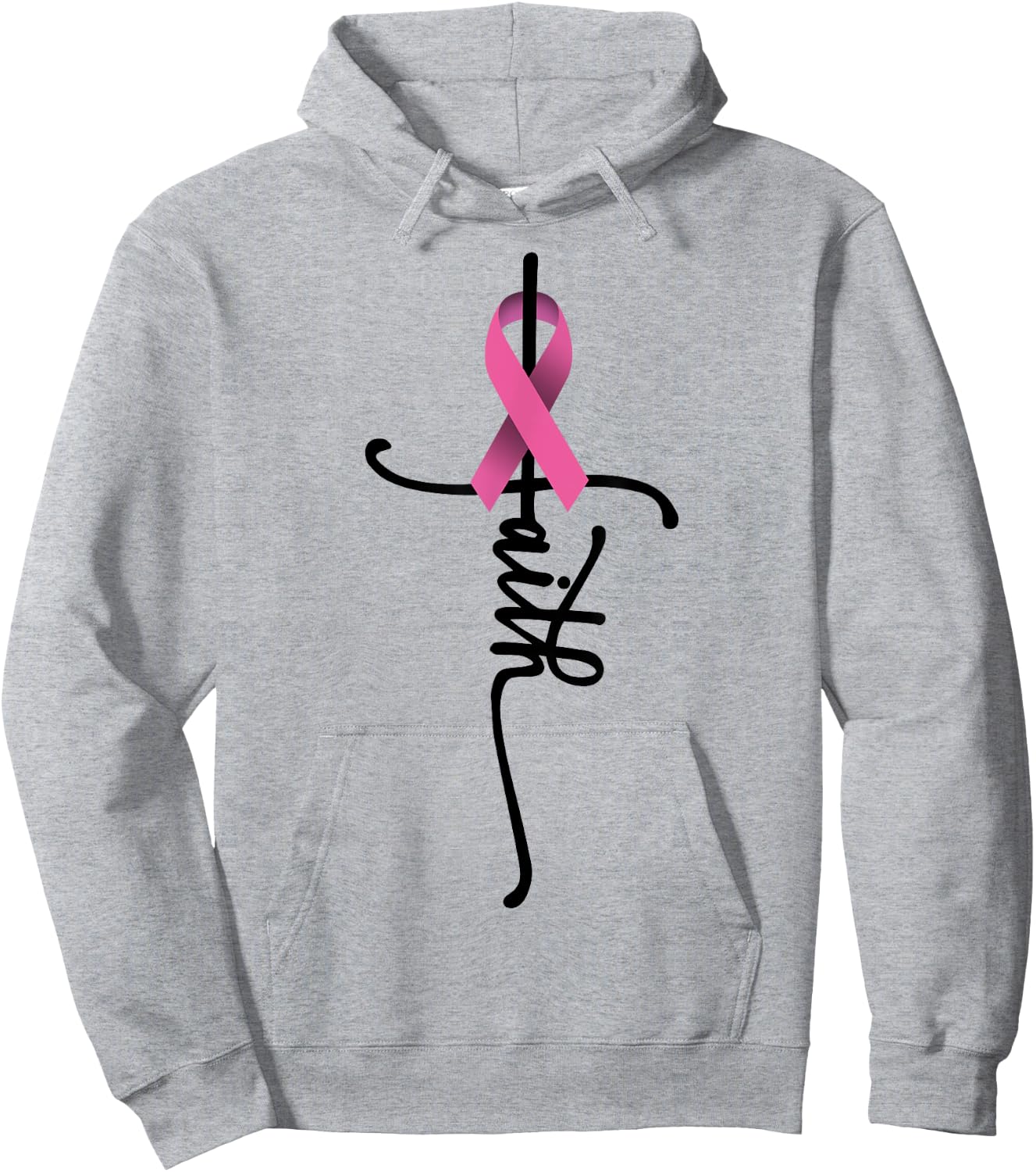 Faith Cross Warrior Survivor Pink Ribbon Breast Cancer Hoodie - Hoodie | Ash