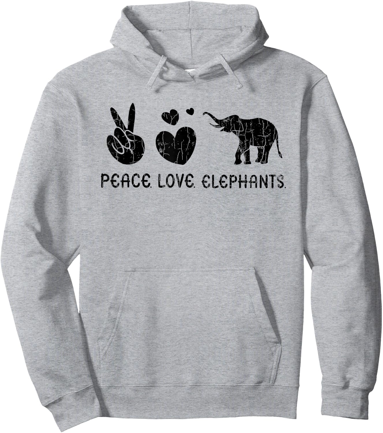 Peace Love Elephants Funny Elephant Lover Boys Girls Graphic Hoodie - Hoodie | Ash