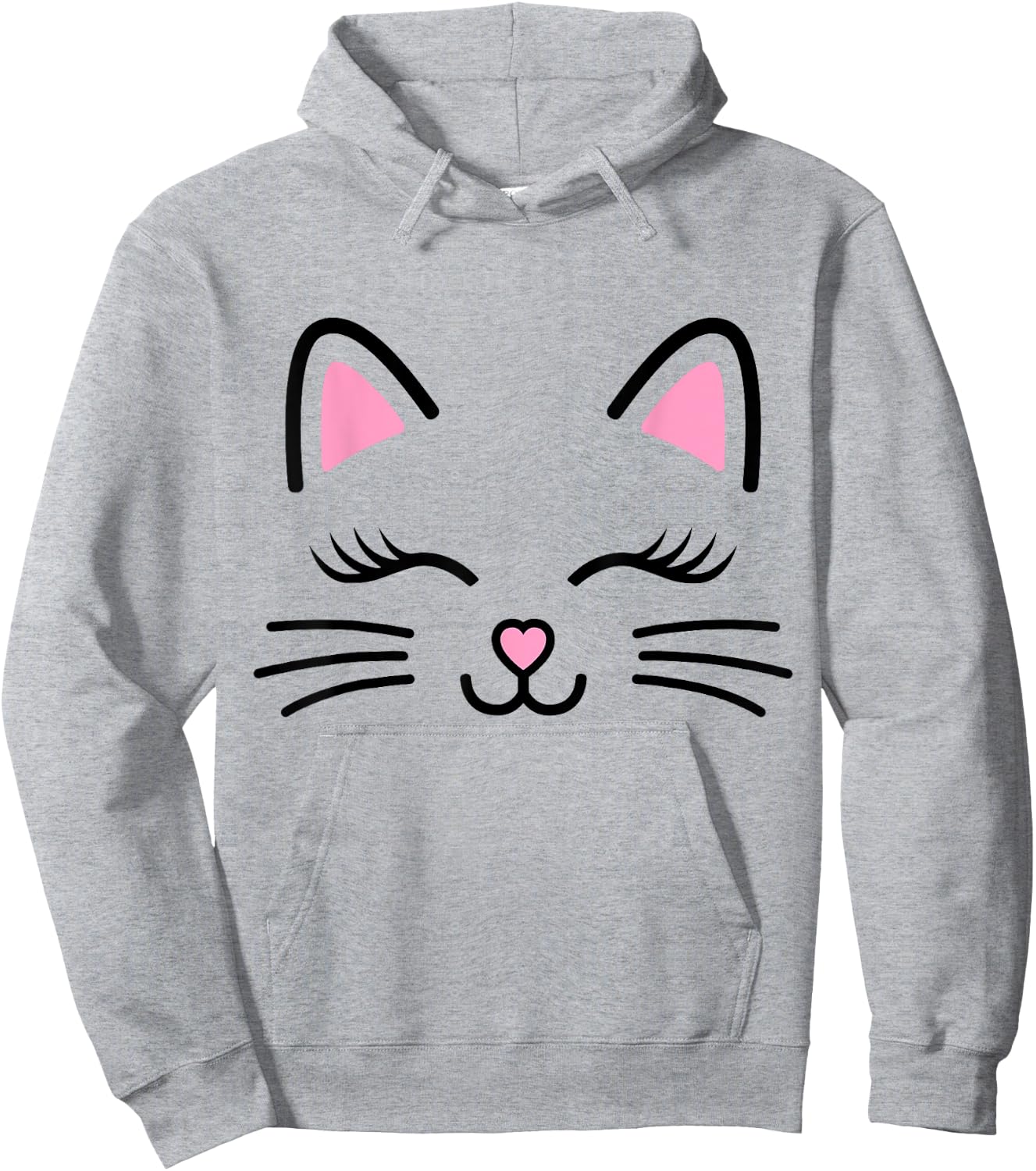Women's Cat Face Whiskers Print Cosplay Kitty Love Halloween Small Hoodie - Hoodie | Ash