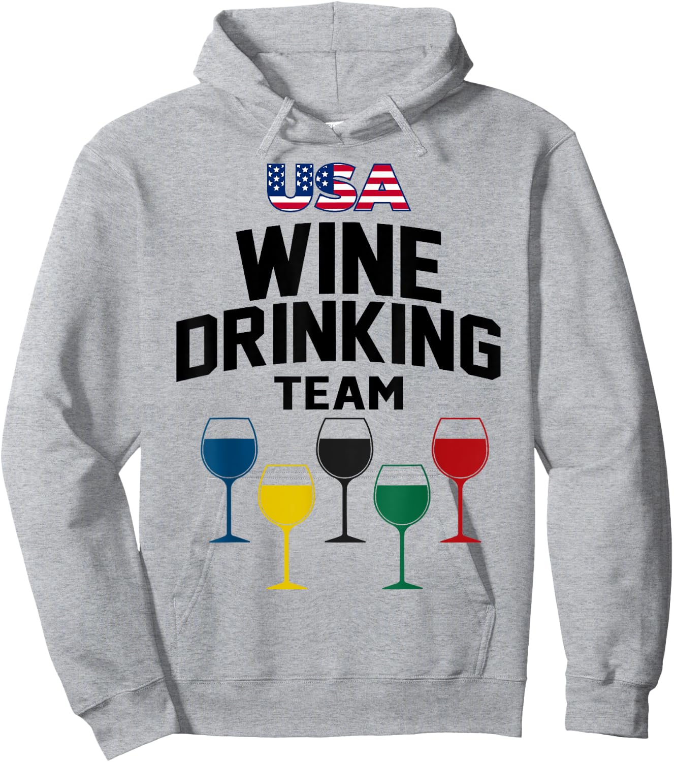 Funny Wine USA Drinking Team 5 Rings Colors Flag Hoodie - Hoodie | Ash