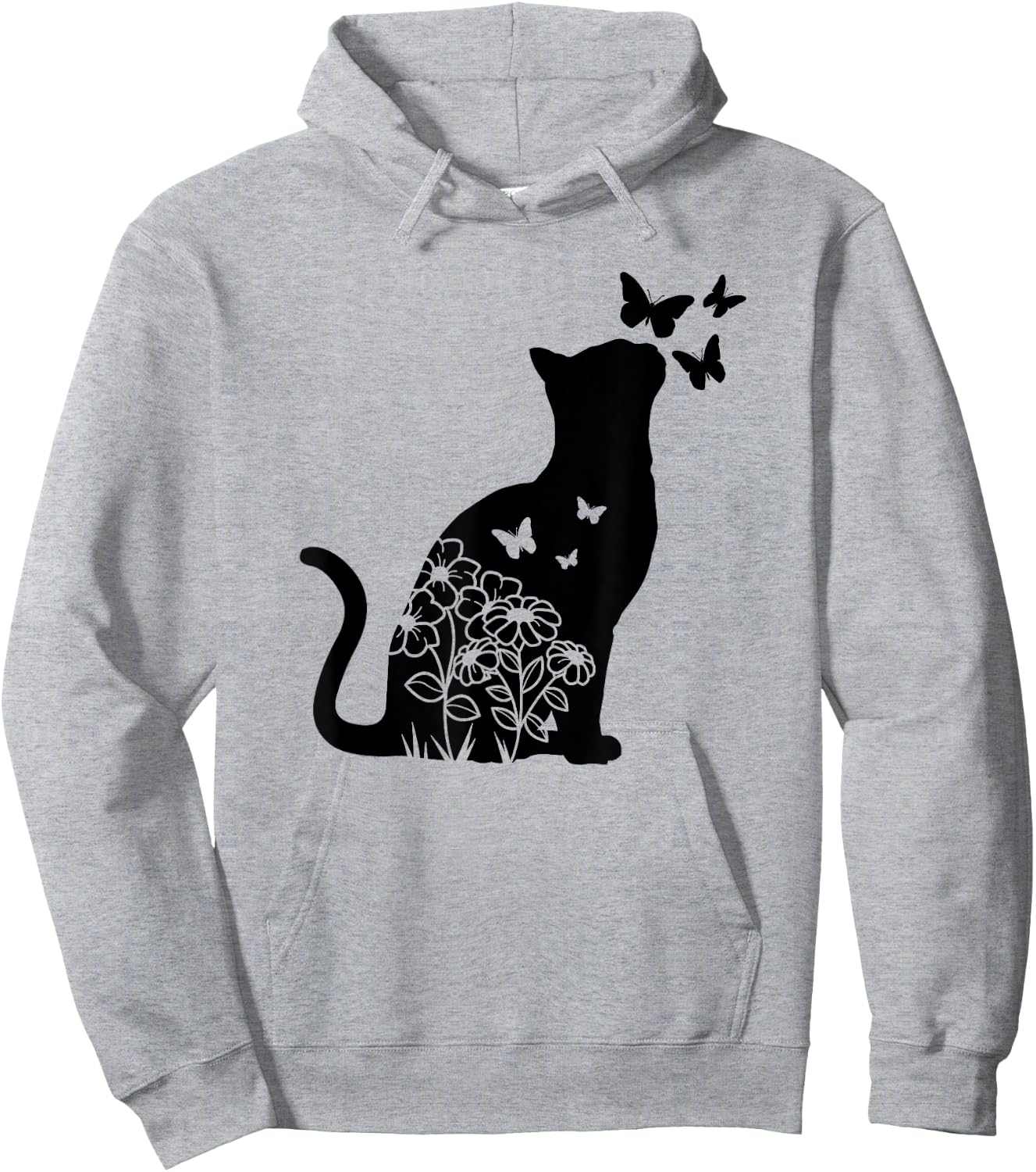 Cat Lover Flowers Butterfly Floral Women Girls, Cat Mom Cute Hoodie - Hoodie | Ash