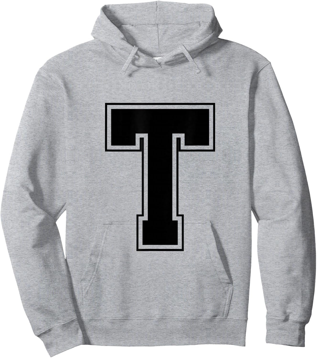 Letter T Big Bold Capital Varsity Alphabet Monogram Hoodie - Hoodie | Ash