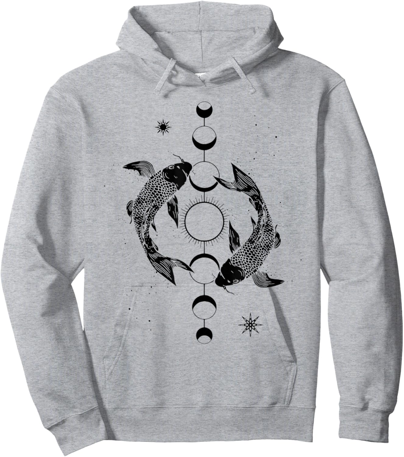 Koi Lovers Outfit Ying Yang Carp Sun Moon Phase Japan Style Hoodie - Hoodie | Ash