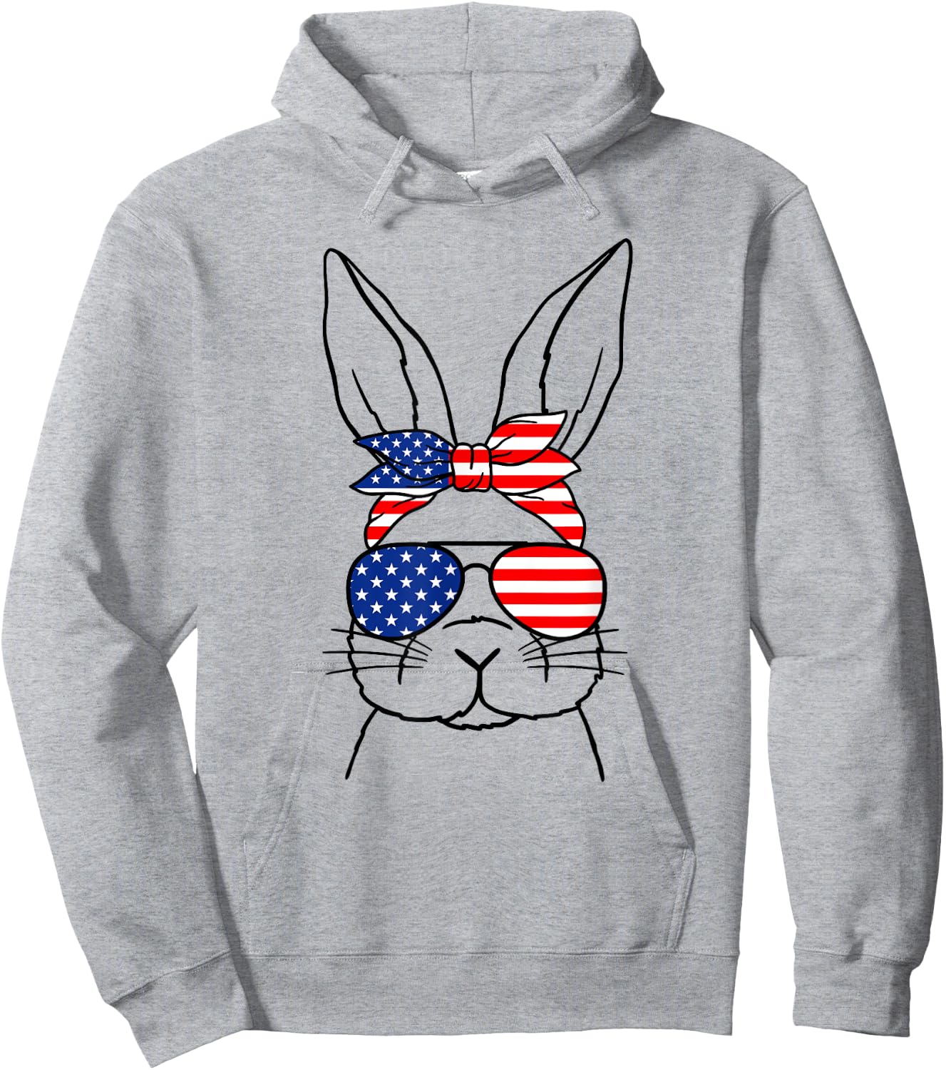 Cute Bunny Face American Flag Glasses Easter Day Hoodie - Hoodie | Ash