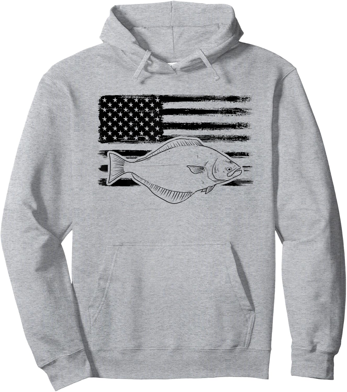 Grunge Halibut USA Distressed Plaice Sanddab Flounder Hoodie - Hoodie | Ash