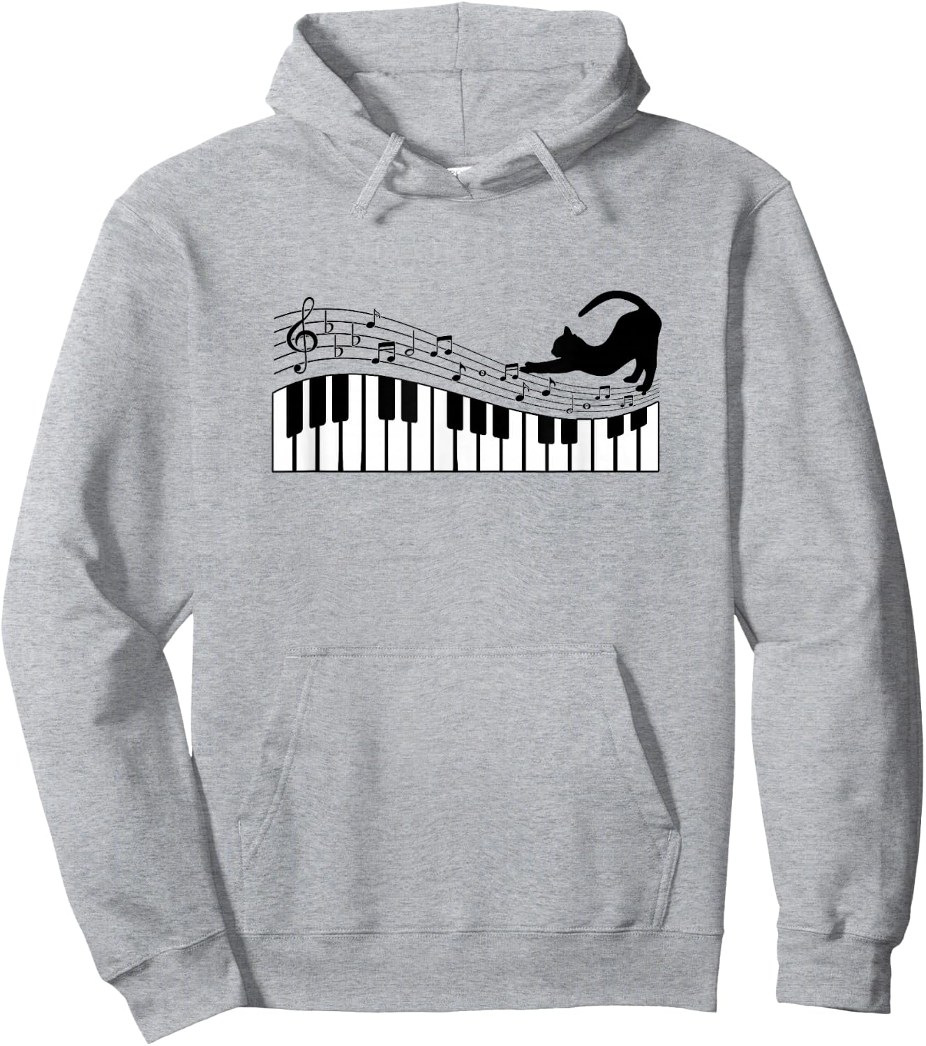 Cute Cat Kitty Playing Piano Music Clef Pianist Musician Art Hoodie - Hoodie | Ash