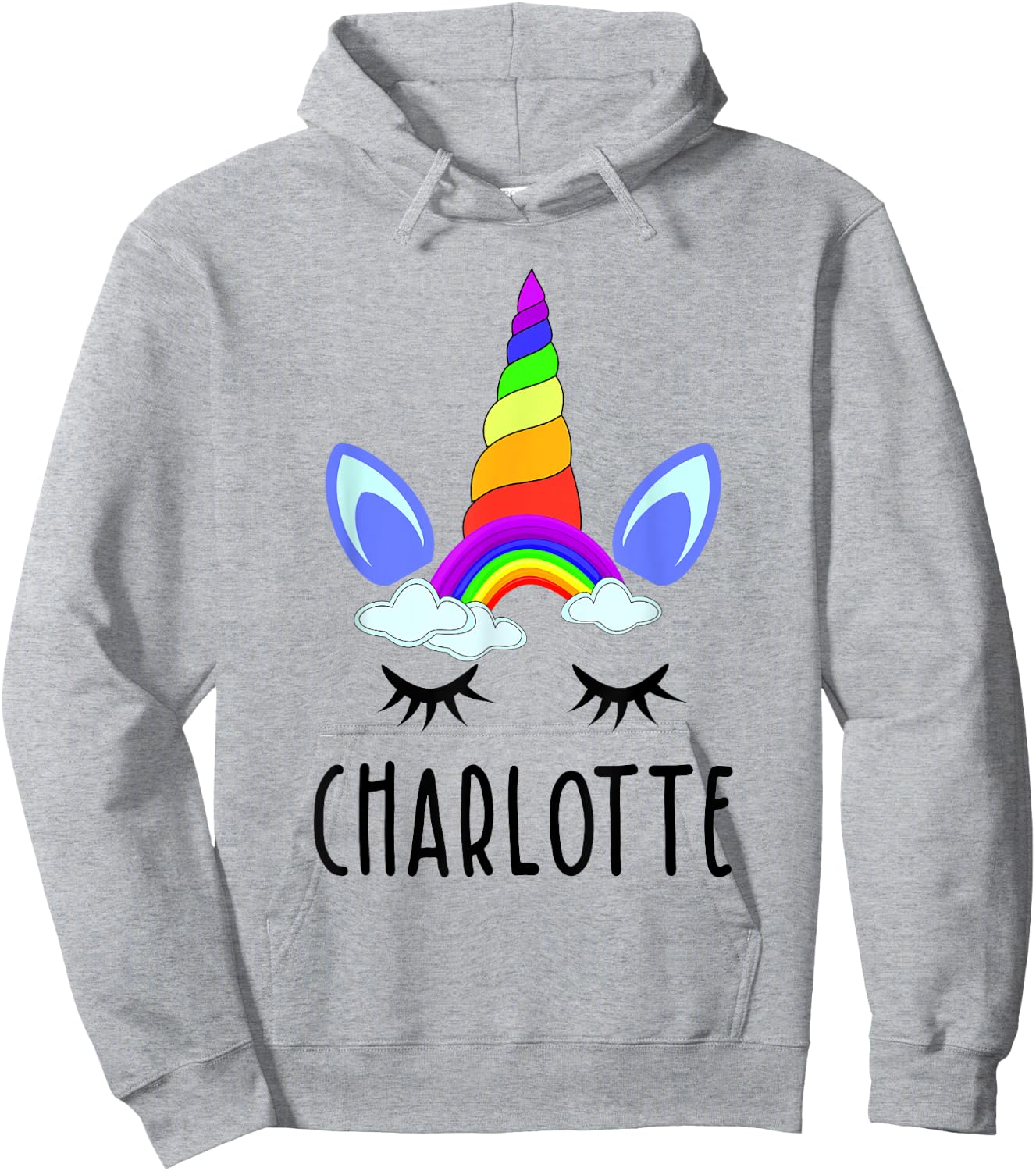Charlotte Rainbow Unicorn Personalized Girl's First Name Hoodie - Hoodie | Ash