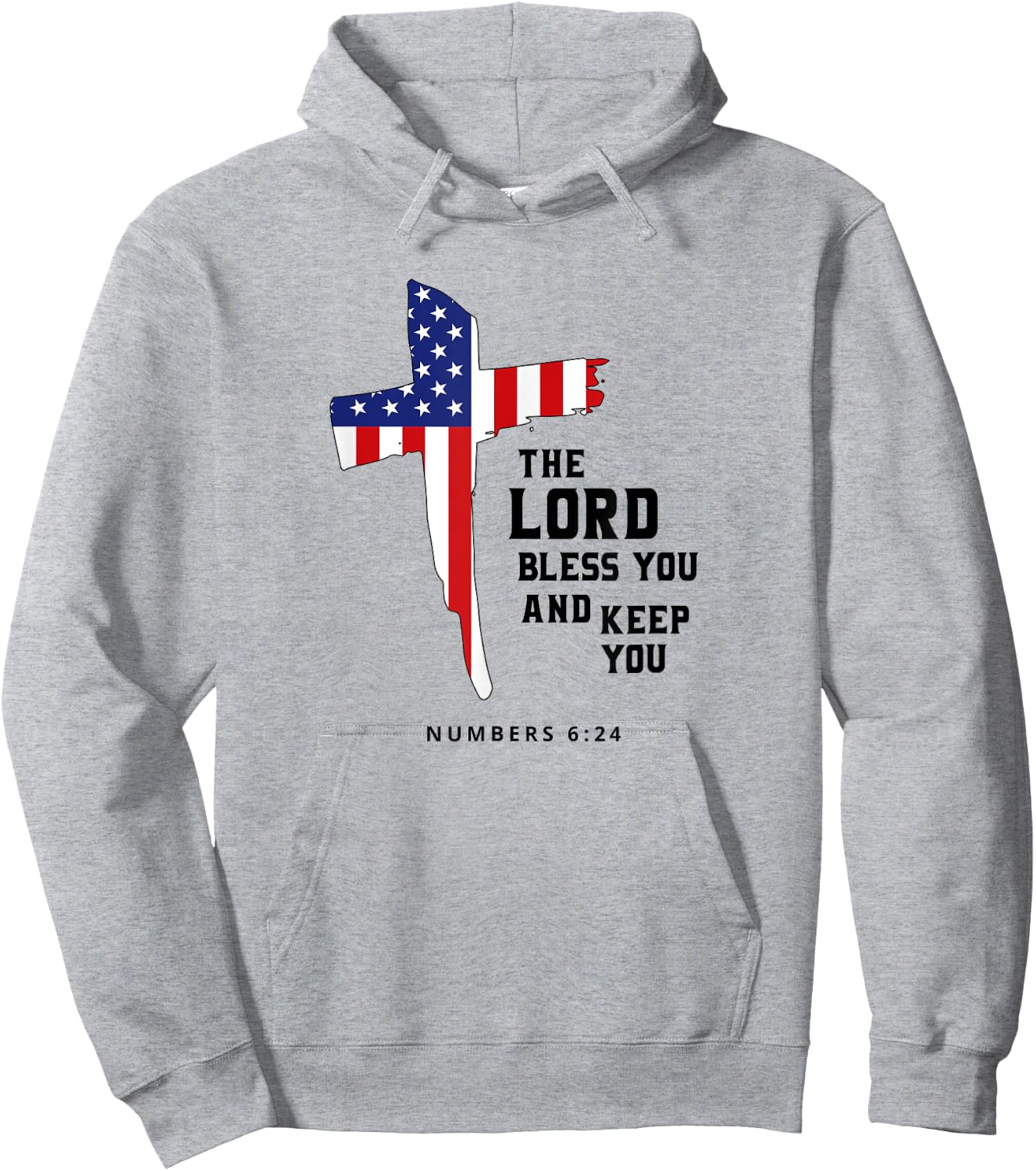 American Flag, The Lord Bless You and Keep You Christian Kids Men Hoodie - Hoodie | Ash