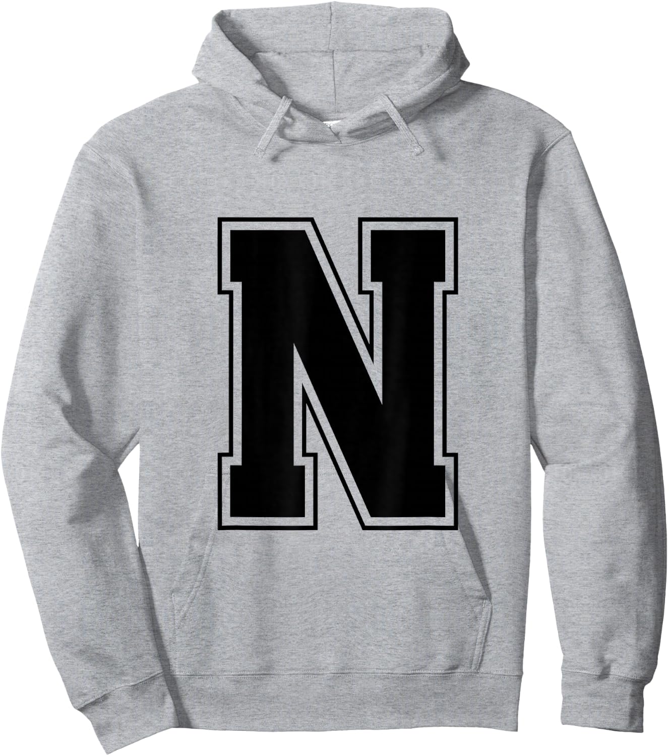 Letter N Big Bold Capital Varsity Alphabet Monogram Hoodie - Hoodie | Ash