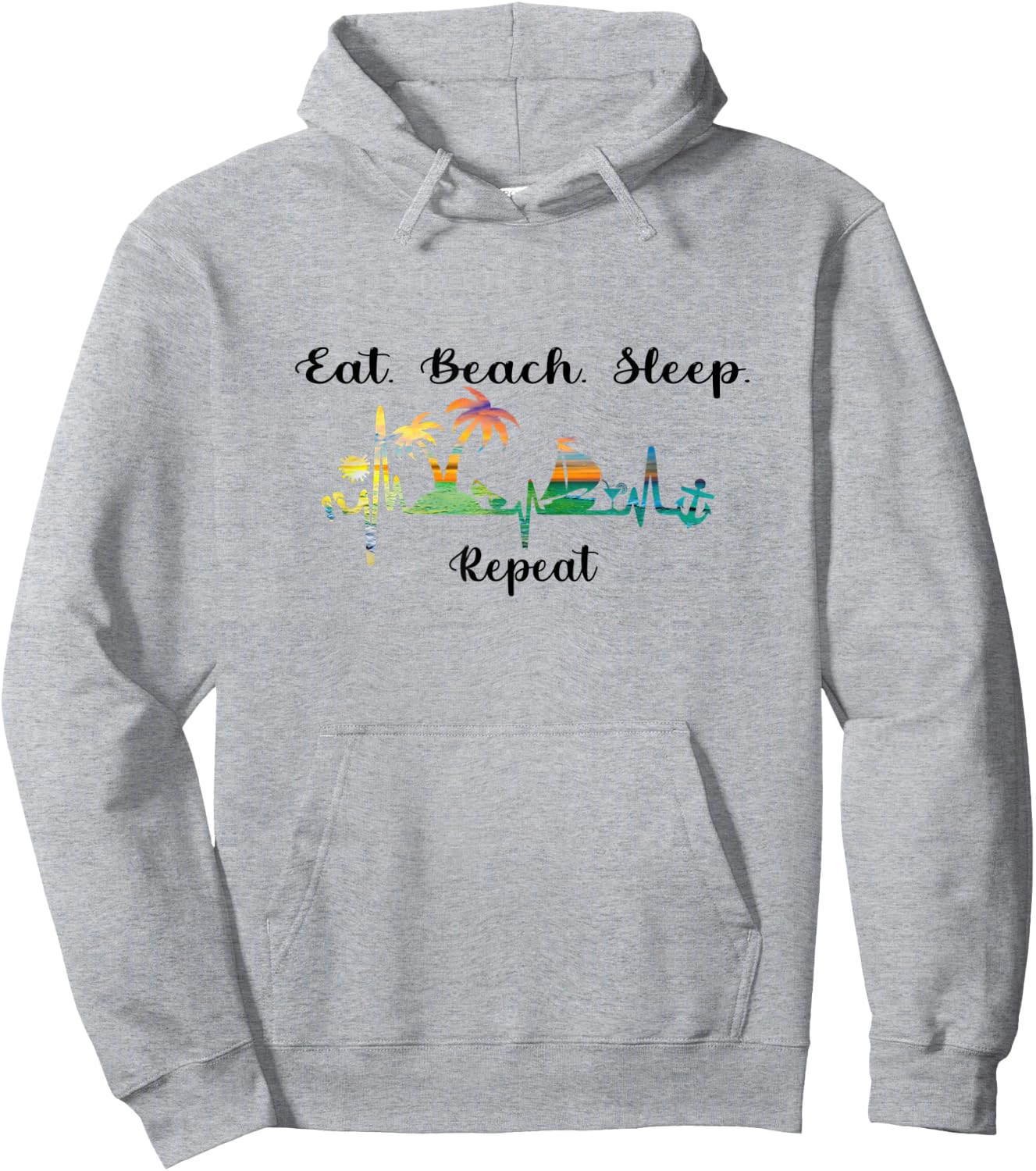 Eat Sleep Beach Repeat Summer Tropical Vacation Beach 2021 Hoodie - Hoodie | Ash