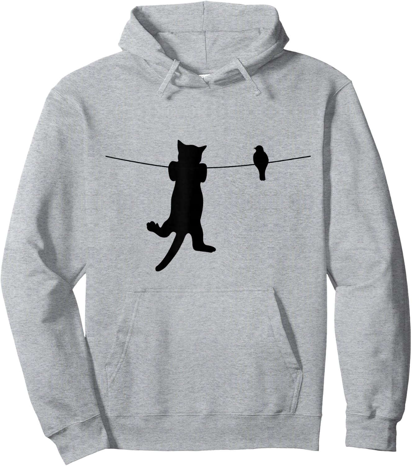 Bird Cat on a Wire Worst Enemies Besties Friends Silhouette Hoodie - Hoodie | Ash