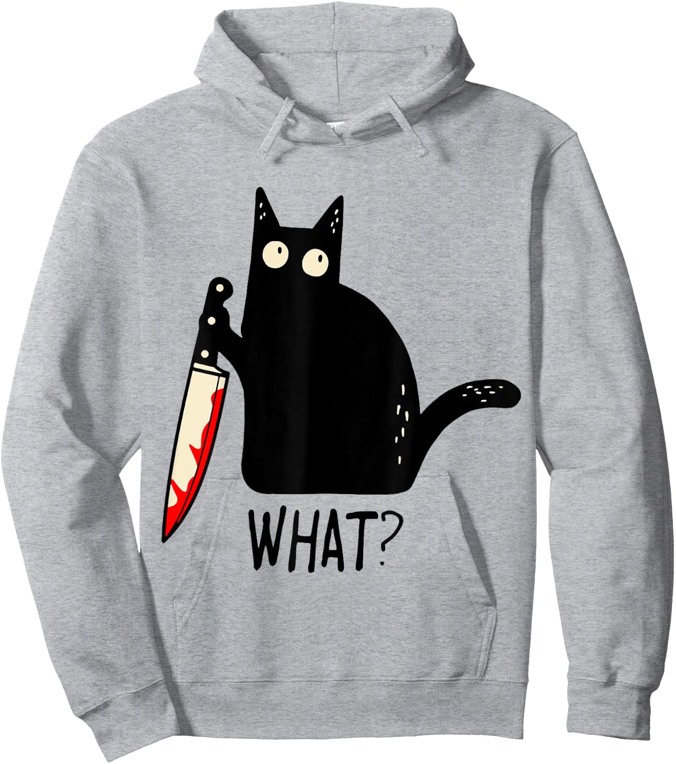 Funny Black Cat What? Holding Bloody Knife Men Women Teens Hoodie - Hoodie | Ash