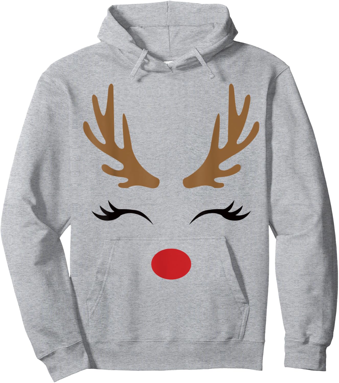 Cute Lady Reindeer Face with Eyelashes & Antlers - Novelty Hoodie - Hoodie | Ash