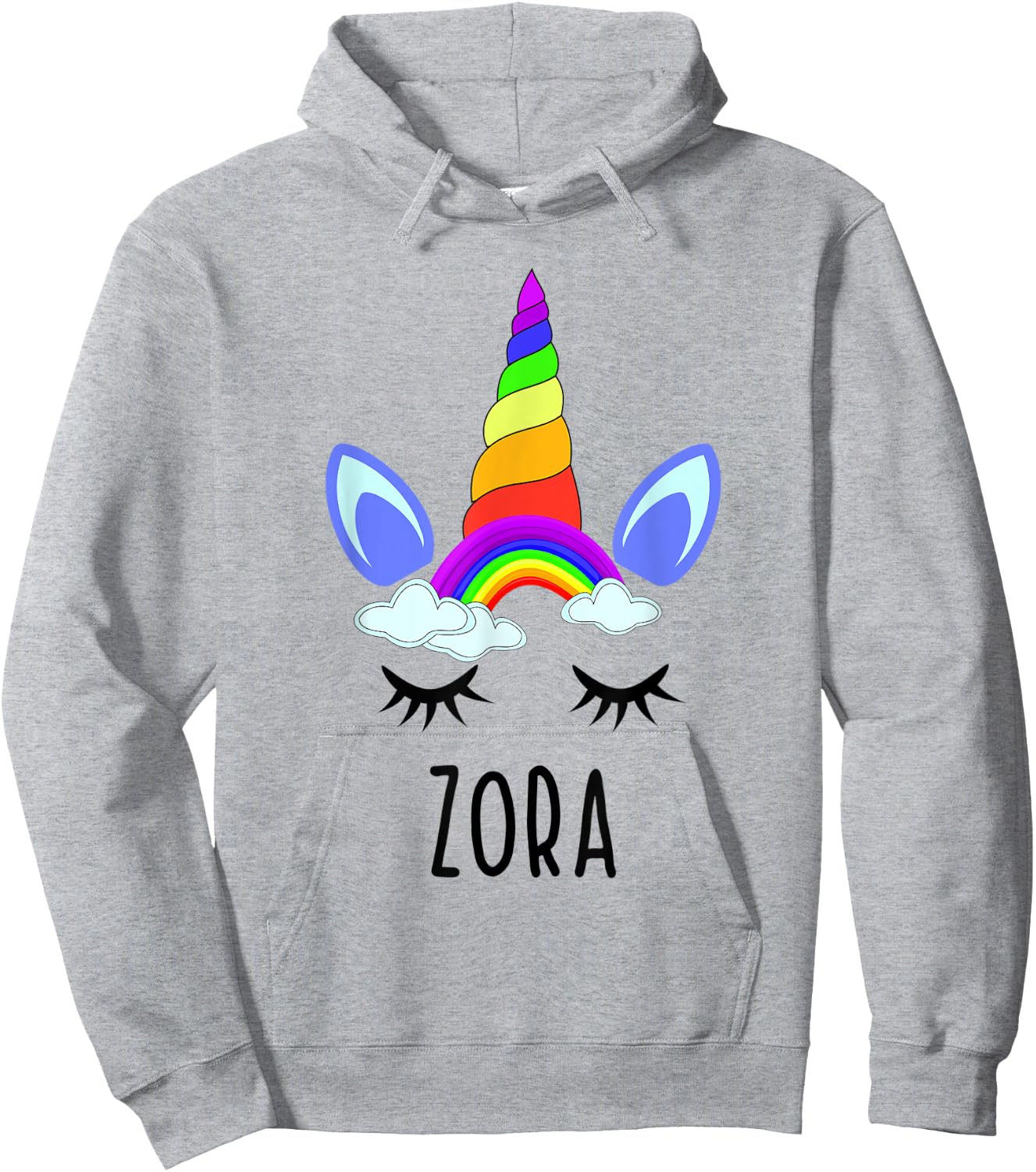 Zora Rainbow Unicorn Personalized Girl's First Name Hoodie - Hoodie | Ash