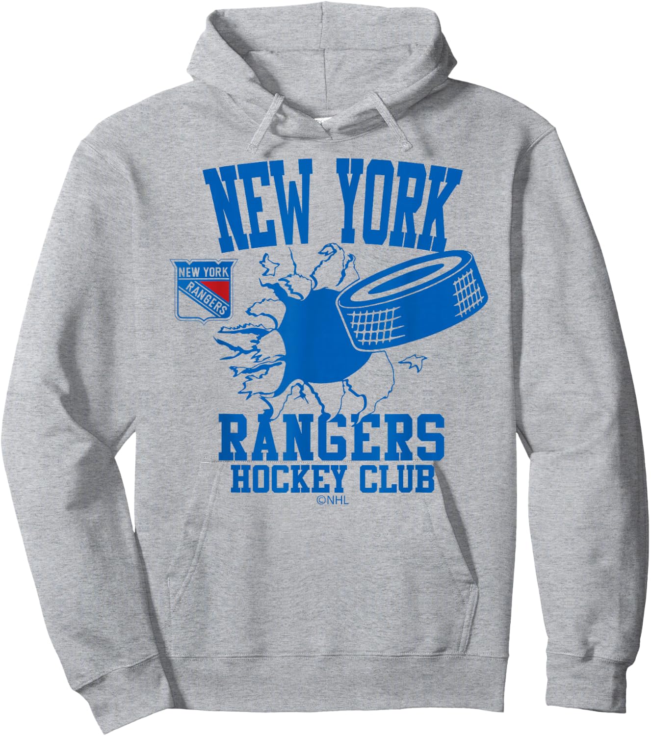 New York Rangers Hockey Puck Burst White Officially Licensed Hoodie - Hoodie | Ash