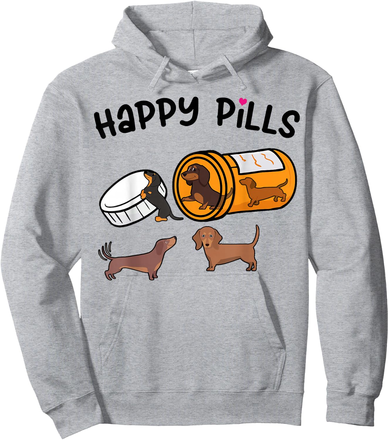 Cute Dachshund Happy Pills Funny Weiner Dog Mom Dad Lover Hoodie - Hoodie | Ash