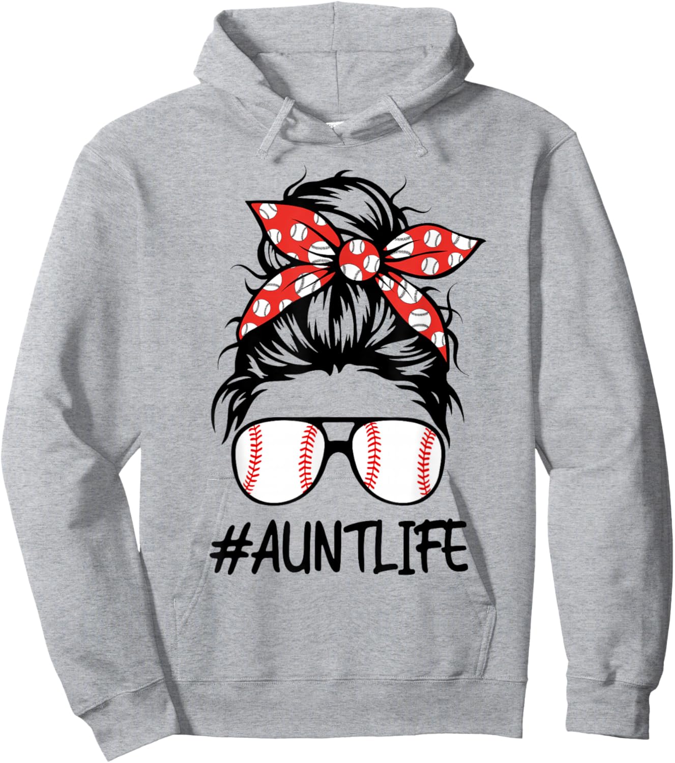 Baseball Aunt Life Women Mothers Day Messy Bun Hoodie - Hoodie | Ash