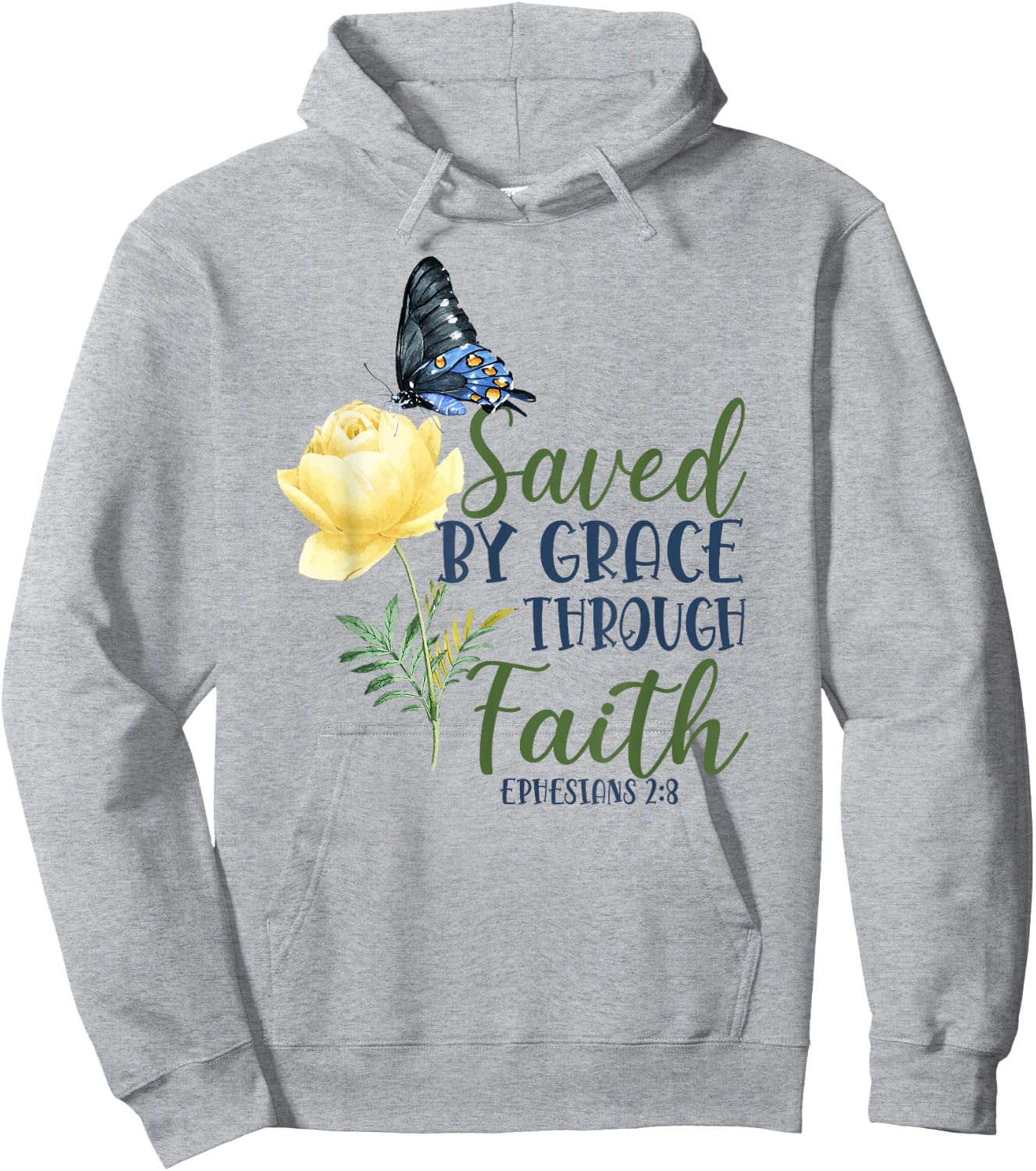 Christian Bible Verse Butterfly Rose Flower Ephesians 2:8 Hoodie - Hoodie | Ash