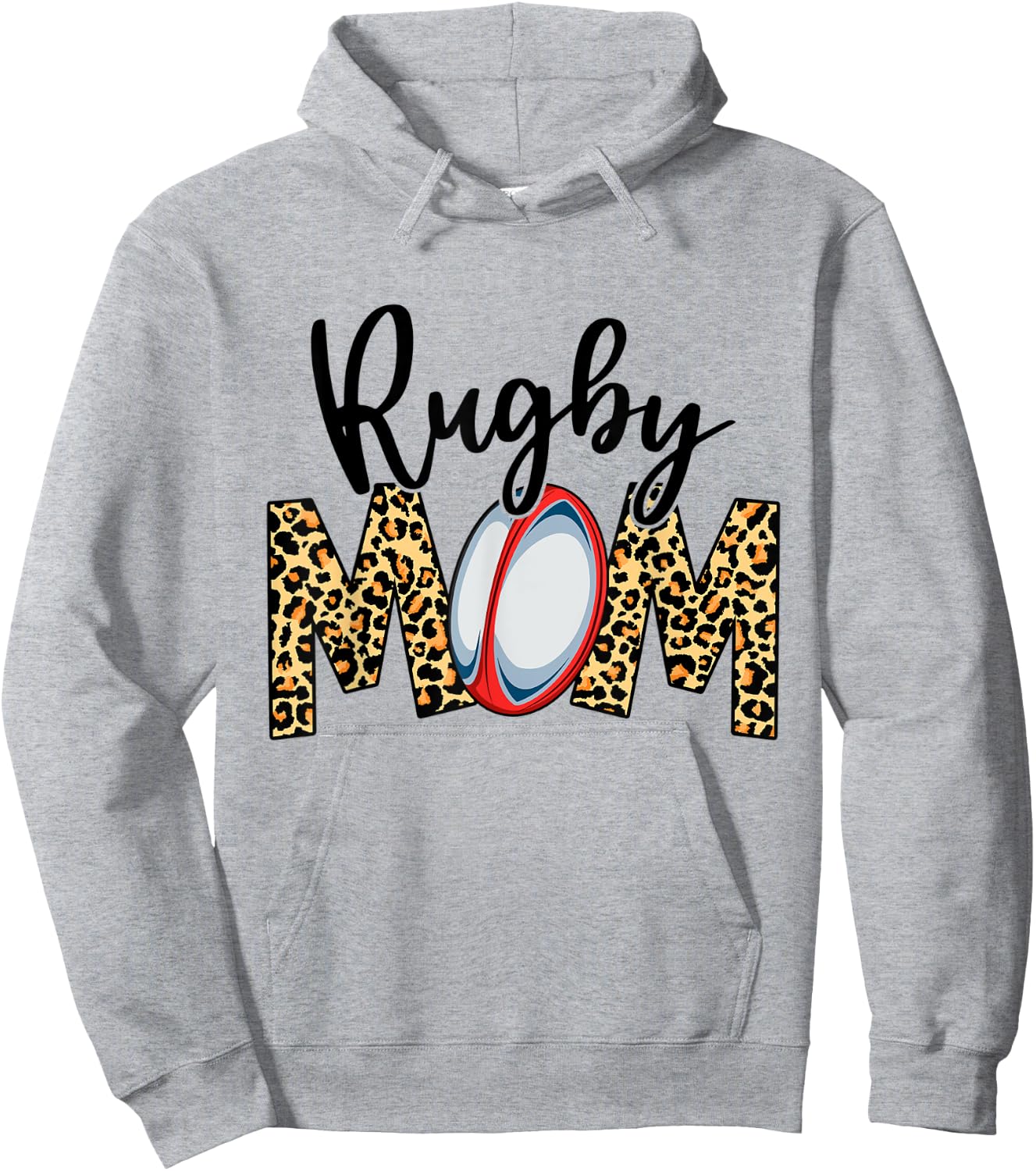 Funny Leopard Rugby Mom Sport Love Mother's Day Hoodie - Hoodie | Ash