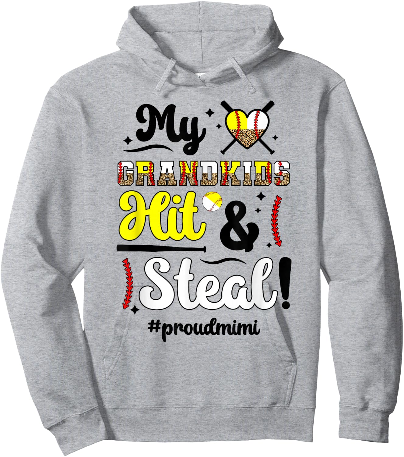 Grandkids Hit & Steal Baseball Softball Mimi Grandma Hoodie - Hoodie | Ash