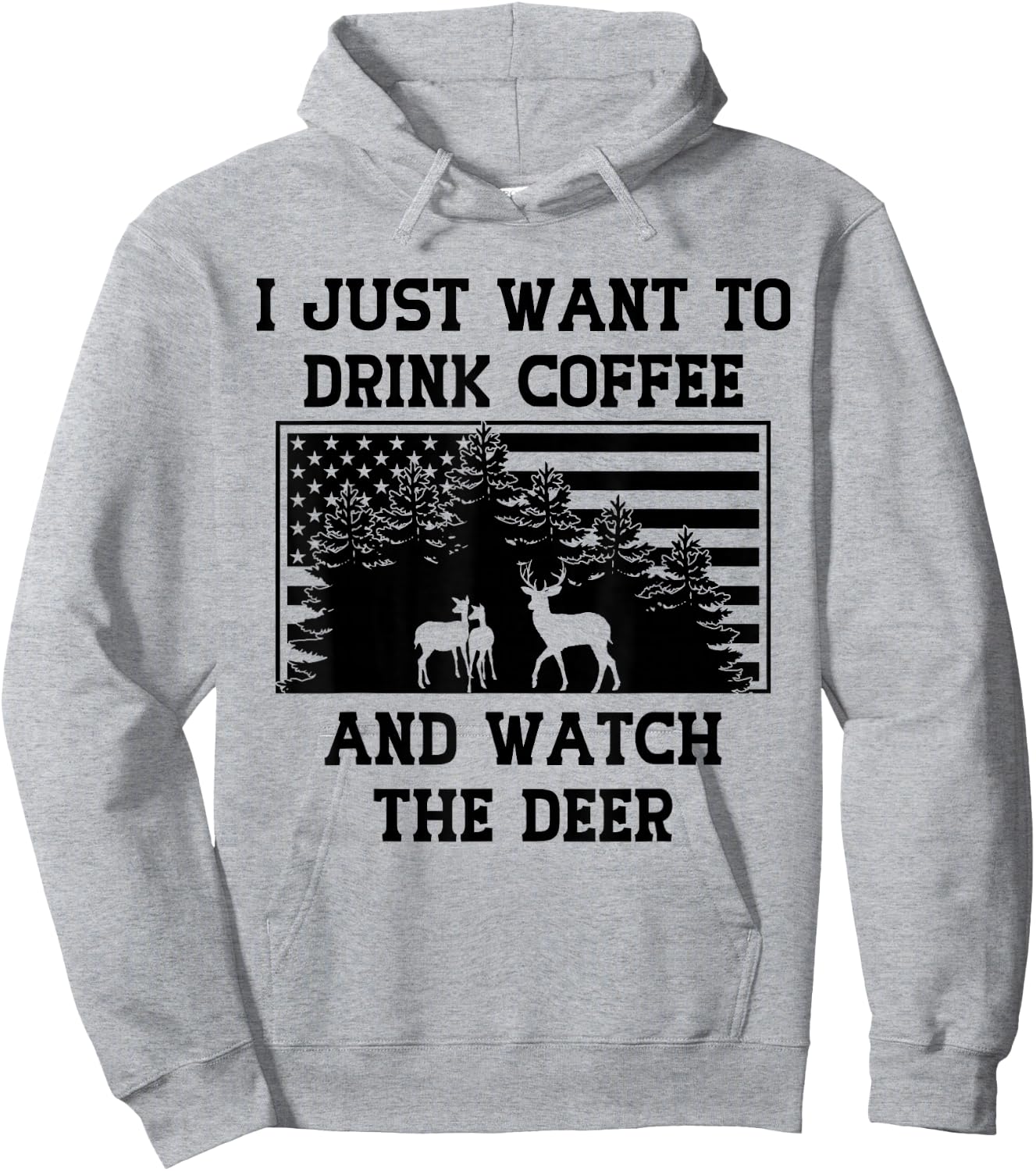 Coffee Drinker Deer Lover American Flag USA Caffeine Addict Hoodie - Hoodie | Ash