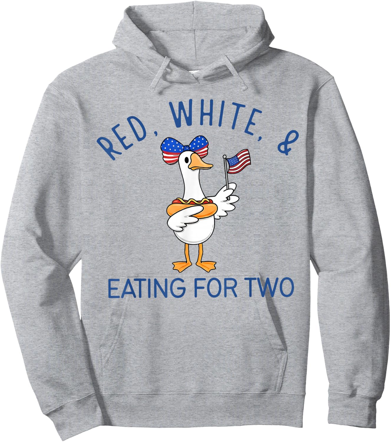 Red White & Eating for Two Funny Pregnancy Goose 4th of July Hoodie - Hoodie | Ash