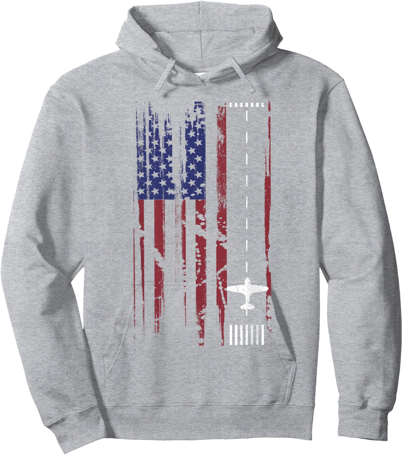 Plane Landing Strip In US Flag Shirt | Cute 4th of July Gift Kids Men Hoodie - Hoodie | Ash