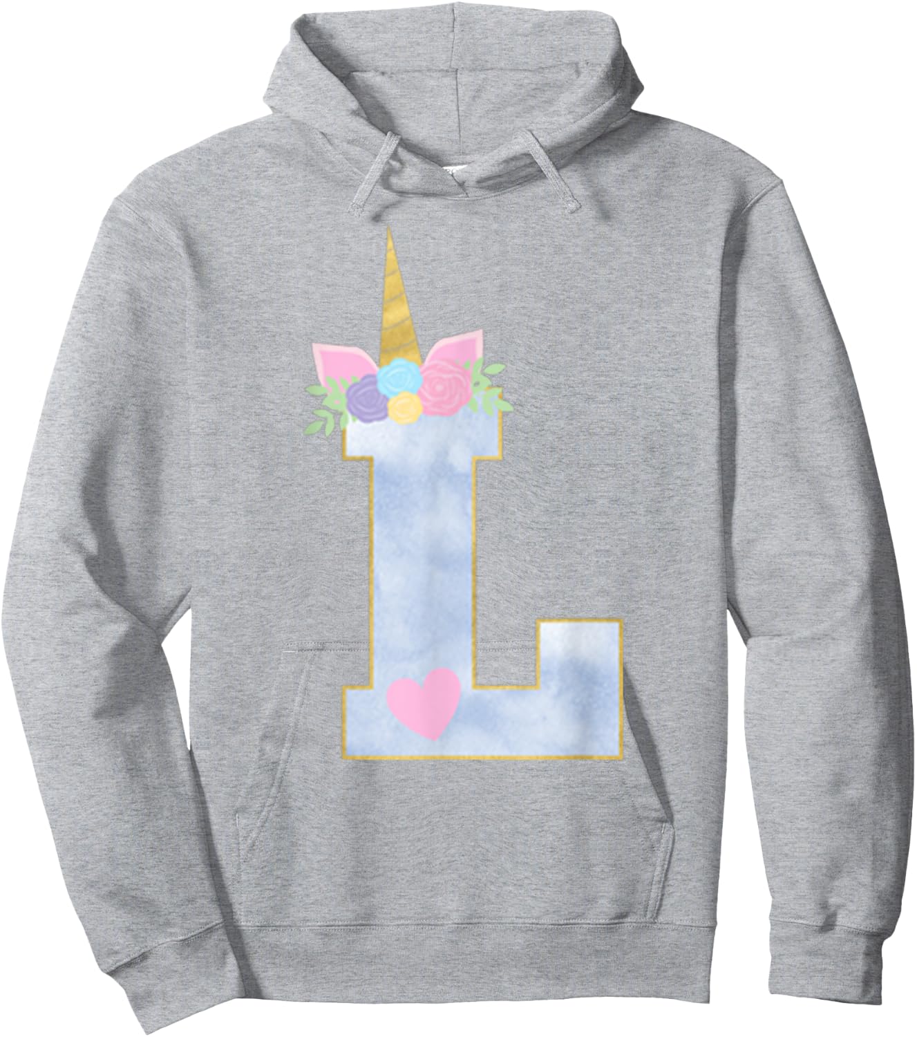 Initial L Unicorn Alphabet Letter for Girls Hoodie - Hoodie | Ash