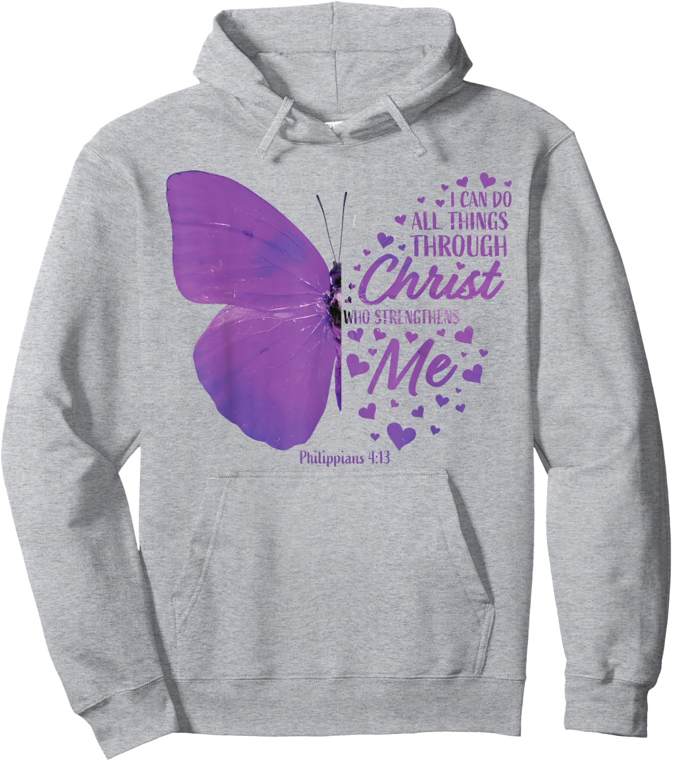 Philippians 4:13 Christian Bible Verse Gifts Women Butterfly Hoodie - Hoodie | Ash