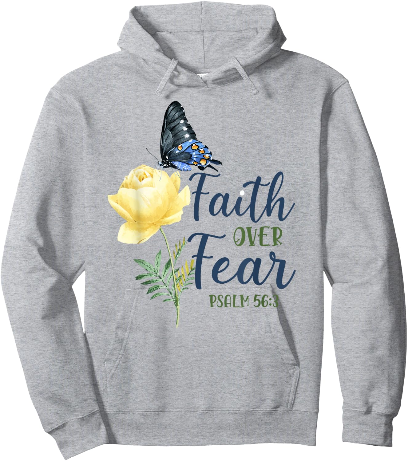 Christian Bible Verse Quote Butterfly Rose Flower Psalm 56:3 Hoodie - Hoodie | Ash