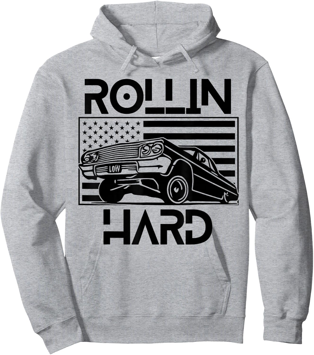 Rollin Hard Lowrider Chicano American Flag Cholo Car Lover Hoodie - Hoodie | Ash