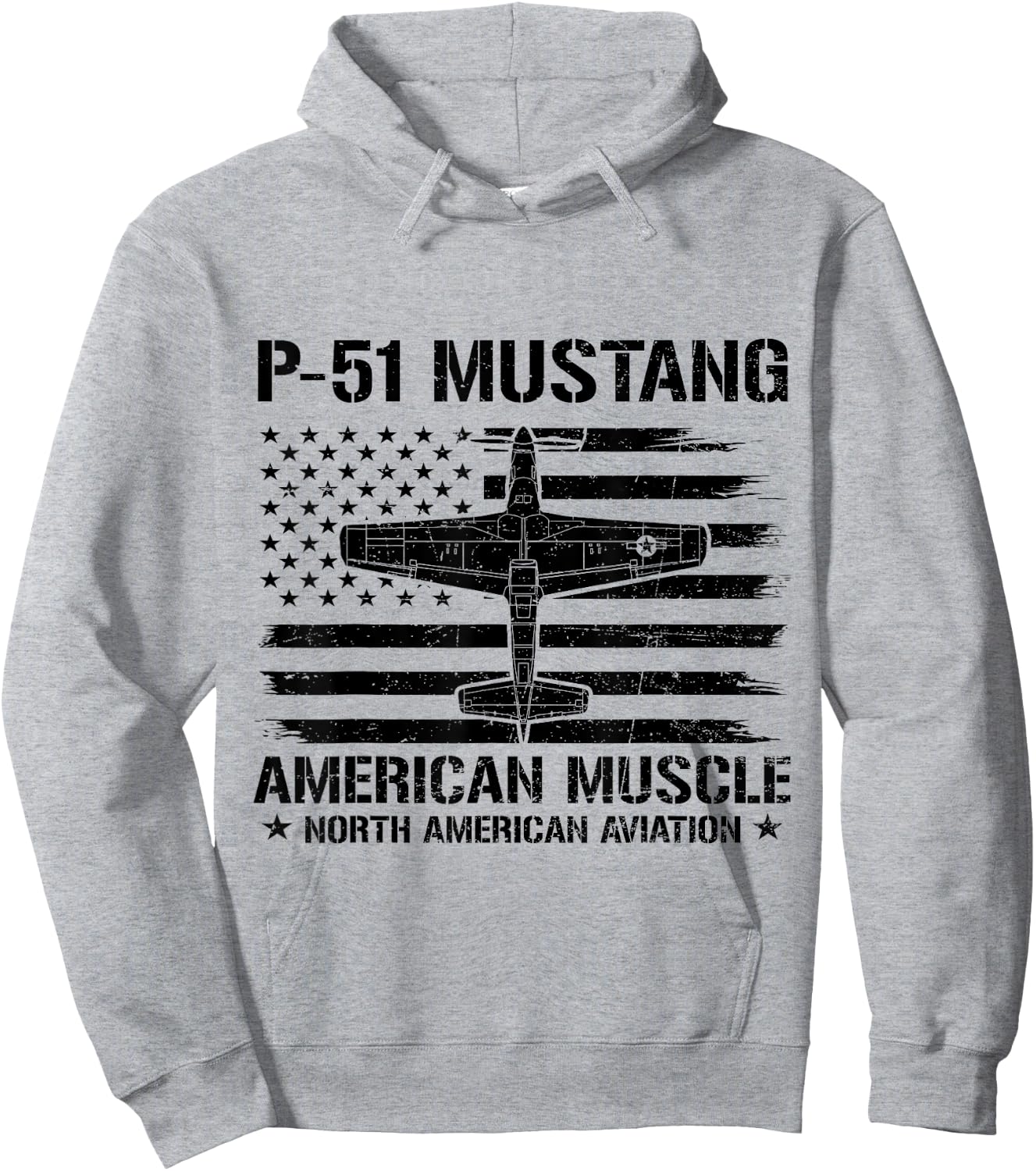 P-51 Mustang American Muscle Flag USA NAA P-51D WW2 Fighter Hoodie - Hoodie | Ash