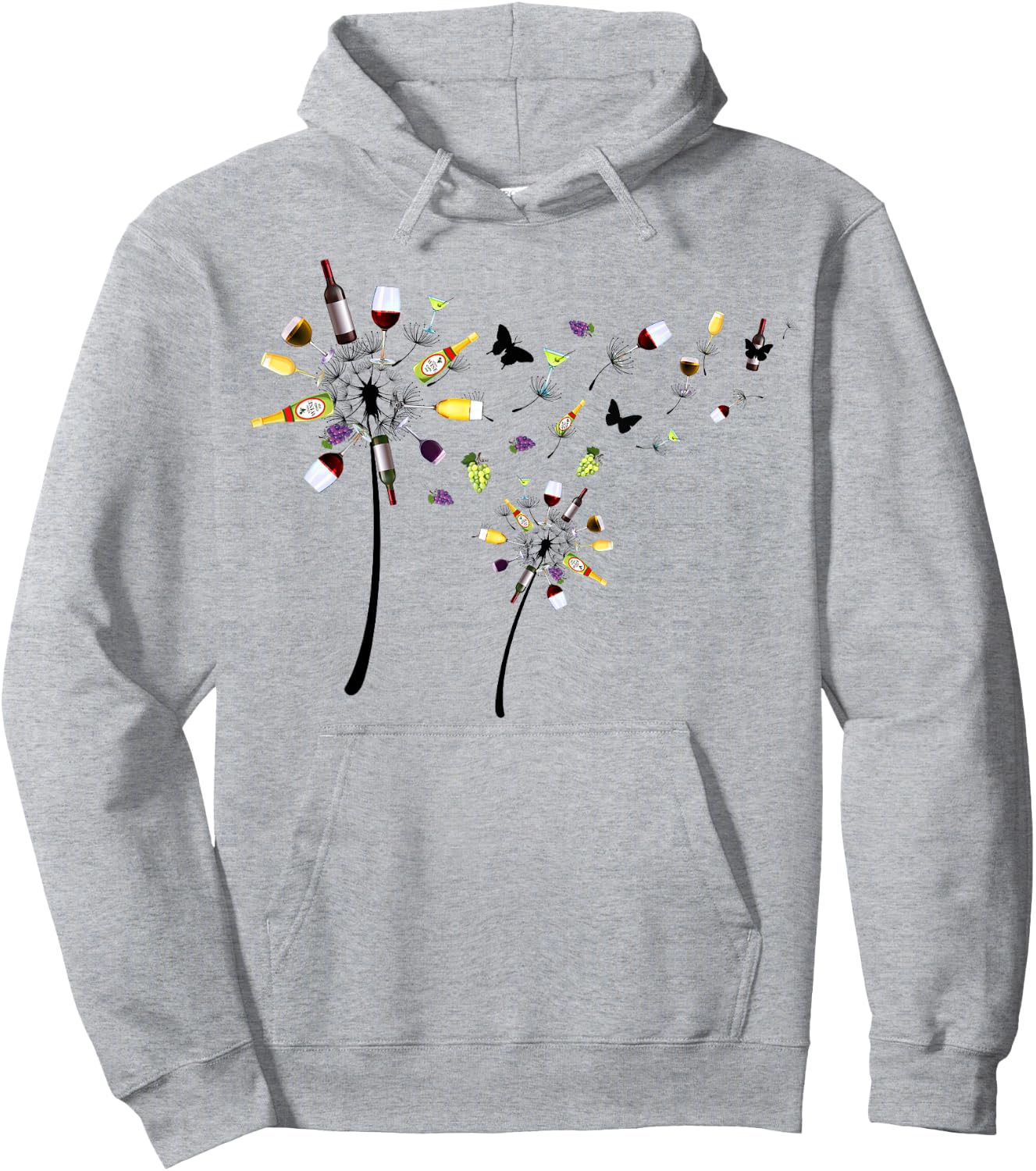 Funny Dandelion Flowers Wine Glasses Bottles Drinkers Team Hoodie - Hoodie | Ash