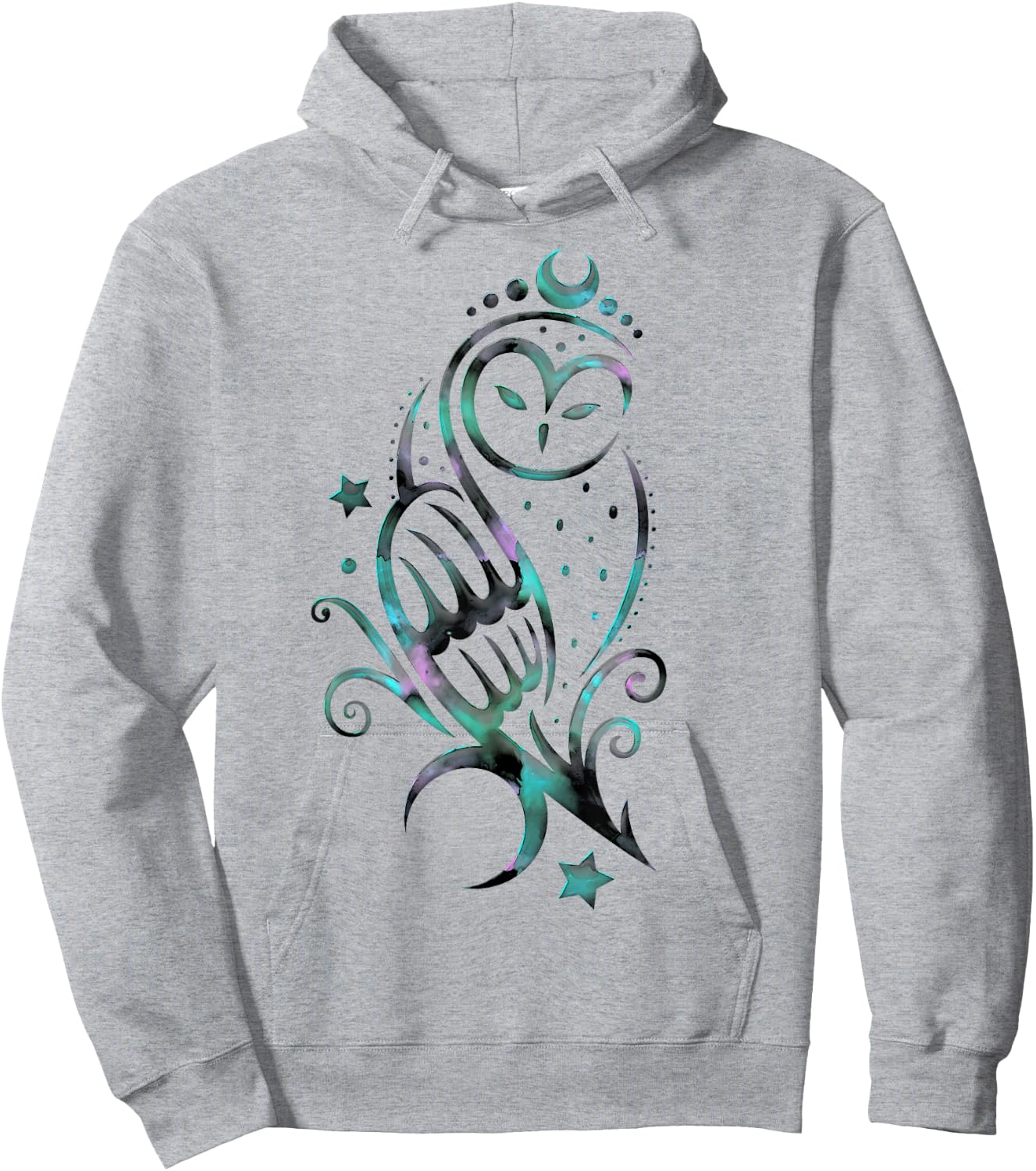 Moon Owl Watercolor Style Magic Owl with Moons and Stars Hoodie - Hoodie | Ash