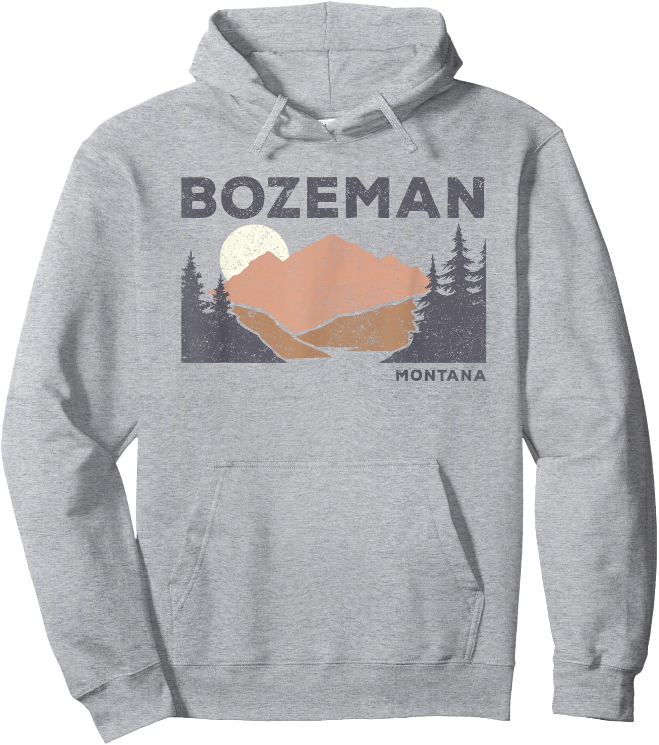 Vintage Bozeman Montana Retro Faded Mountain Nature Forest Hoodie - Hoodie | Ash