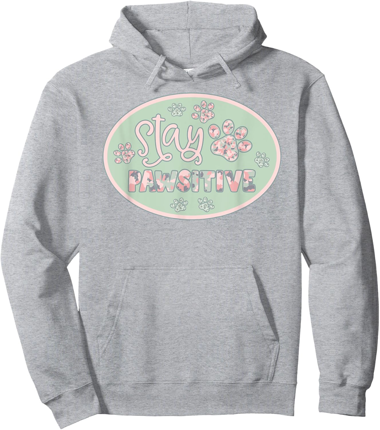 Stay Pawsitive Dog Cat Paws Print Sage Pink Camo Camouflage Women Hoodie - Hoodie | Ash
