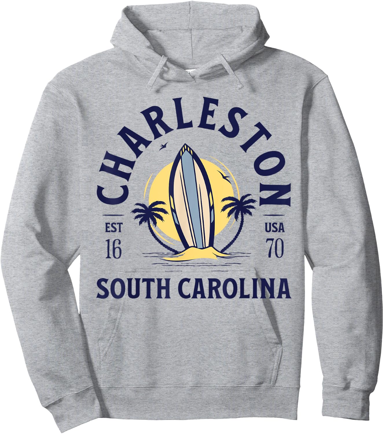 Charleston South Carolina Beach Surf Summer Vacation Vintage Hoodie - Hoodie | Ash