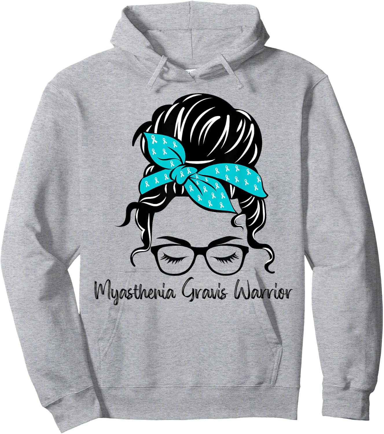 Myasthenia Gravis Awareness Messy Bun Teal Woman Warrior Hoodie - Hoodie | Ash