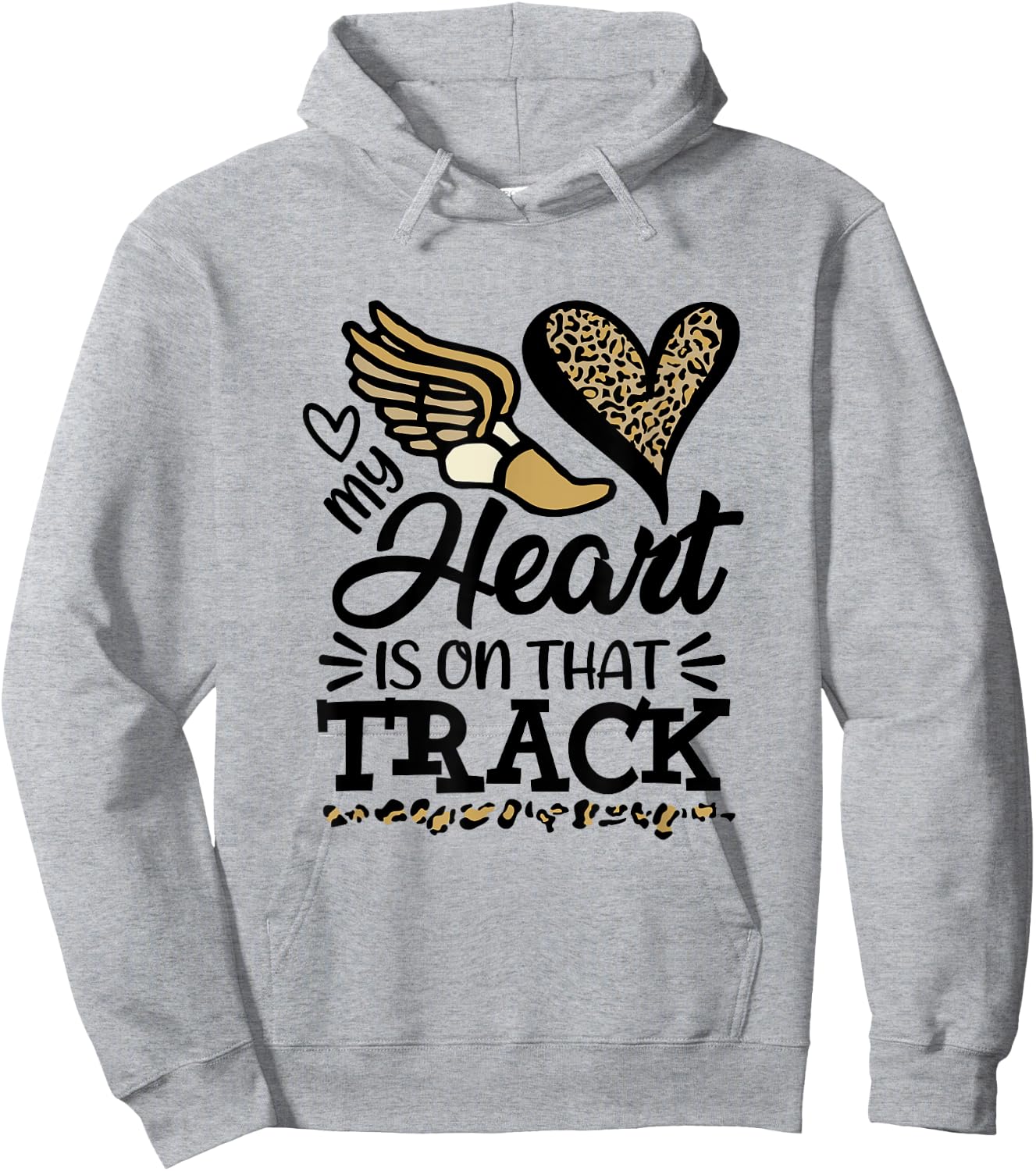 My Heart Is On That Track Cross Country Mom Running Leopard Hoodie - Hoodie | Ash