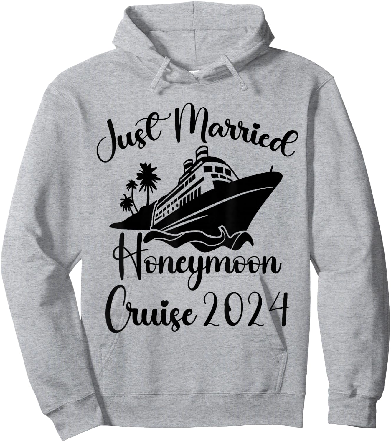 Just Married 2024 Wedding Rings Matching Couple Newlyweds Hoodie - Hoodie | Ash