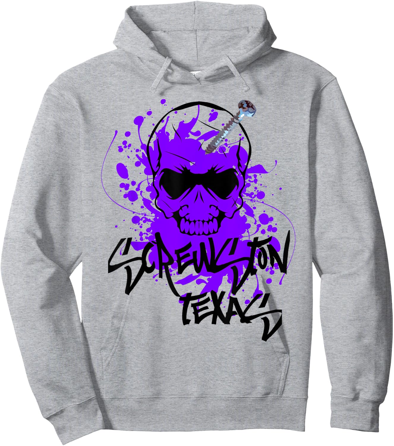 Screwston Texas | Screwhead Skeleton Skull with Purple Paint Hoodie - Hoodie | Ash