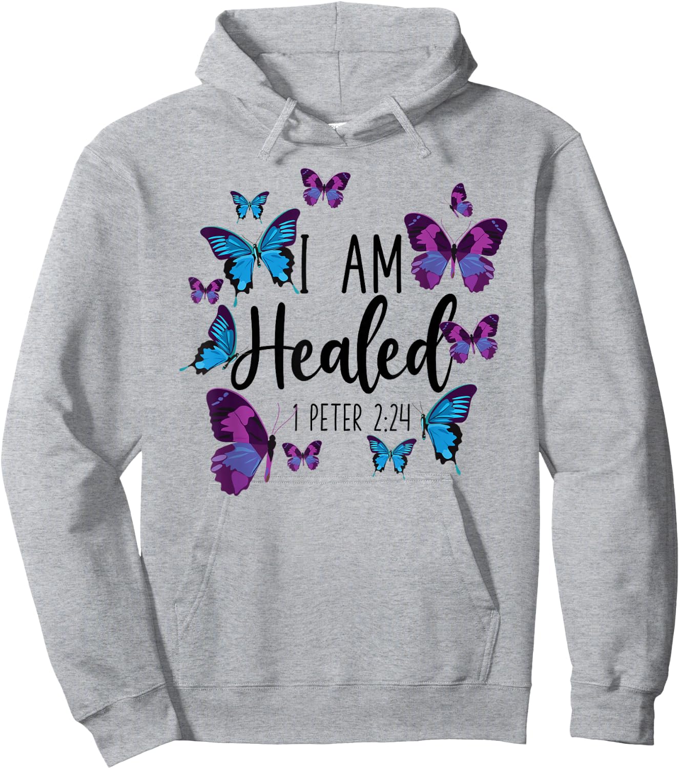 Christian Bible Verse Butterfly I Am Healed 1 Peter 2:24 Hoodie - Hoodie | Ash