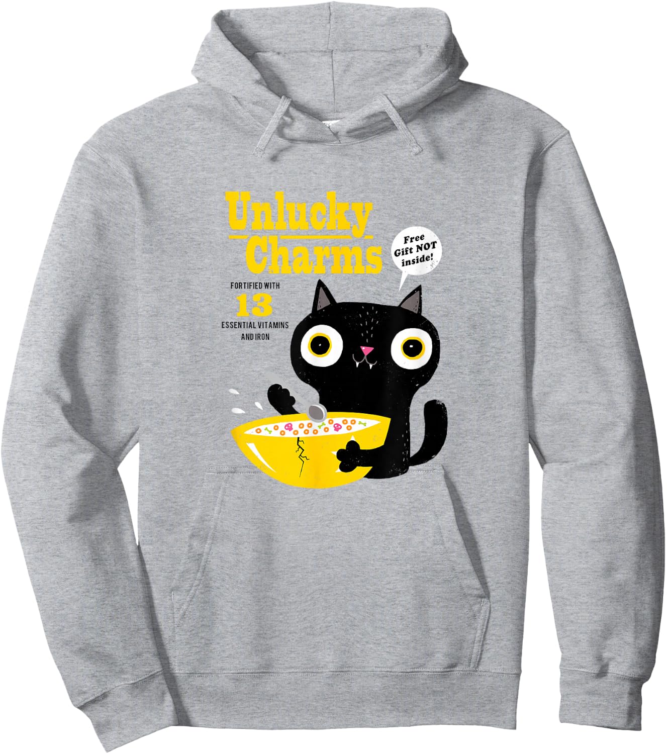 Funny Cat Cereal: Unlucky Charms-Official DinoMike Design Hoodie - Hoodie | Ash