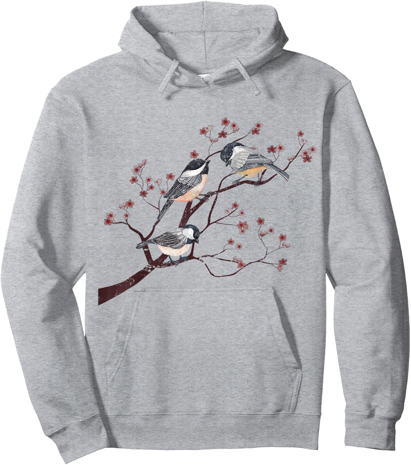 Bird Watcher Chickadee Vintage Nature Blossom Birds Hoodie - Hoodie | Ash